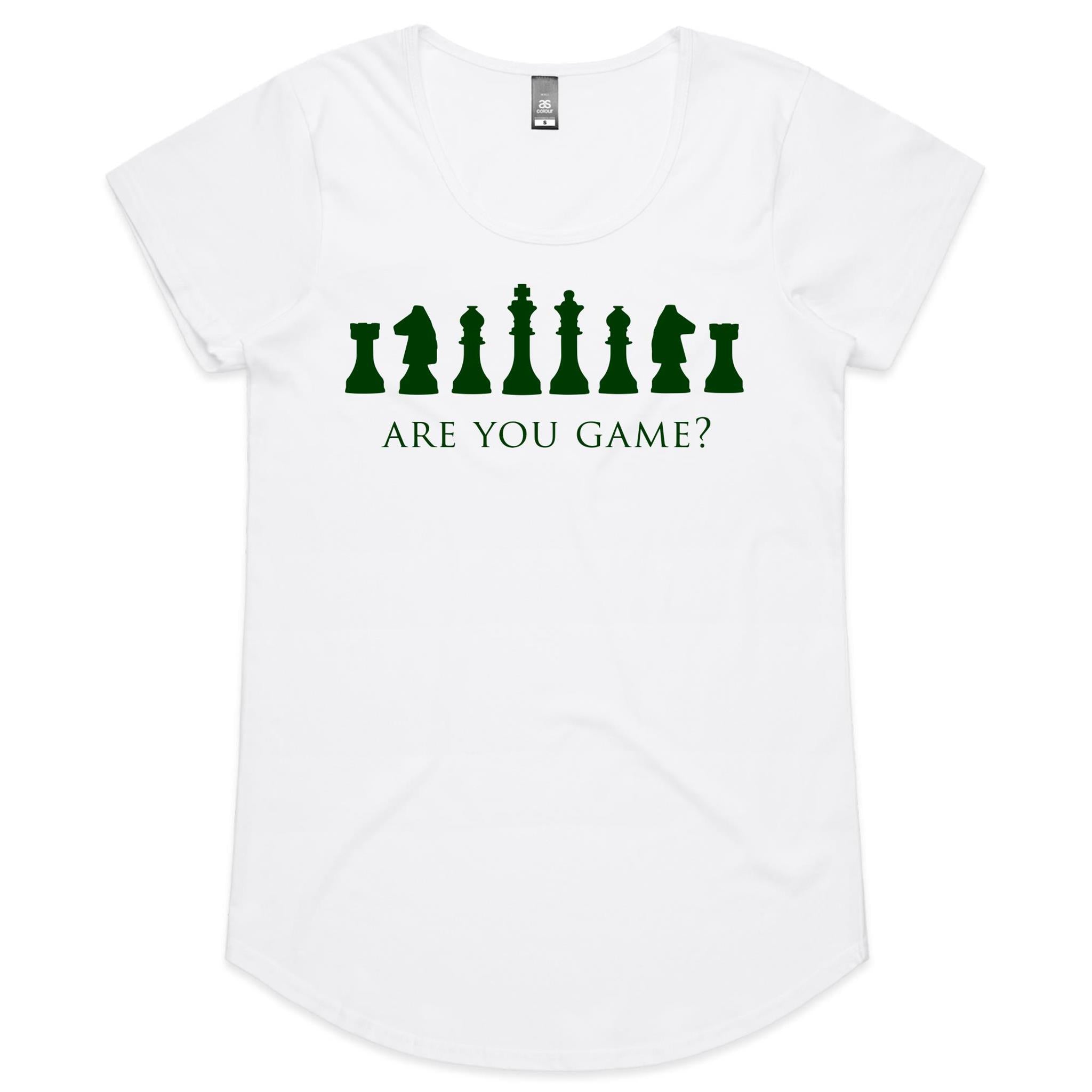 Are You Game, Chess - Womens Scoop Neck T-Shirt White Womens Scoop Neck T-shirt Chess Games Printed In Australia