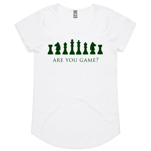 Are You Game, Chess - Womens Scoop Neck T-Shirt White Womens Scoop Neck T-shirt Chess Games Printed In Australia