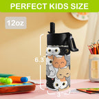 Cute Cartoon Cats 12oz Kids Water Bottle with Straw Lid