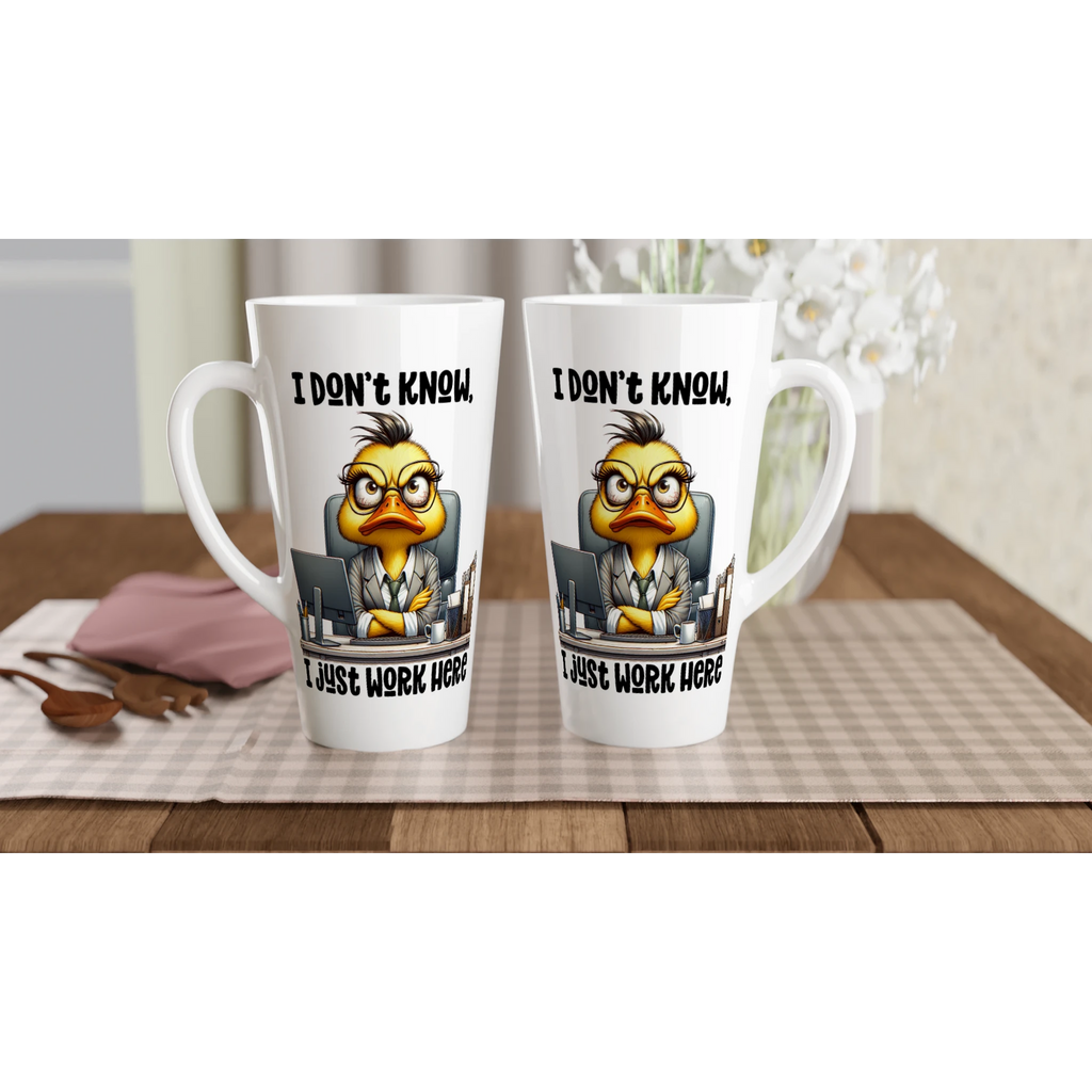 I Don't Know, I Just Work Here, Duck - White Latte 17oz Ceramic Mug Latte Mug animal Globally Fulfilled Work