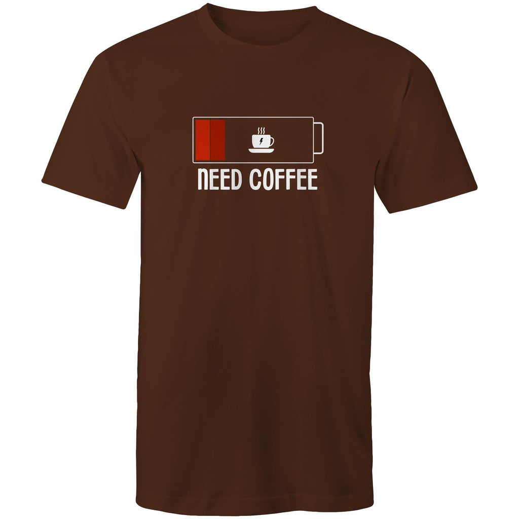 Need Coffee, Empty Battery, Power Levels - Mens T-Shirt Dark Chocolate Mens T-shirt Coffee Printed In Australia
