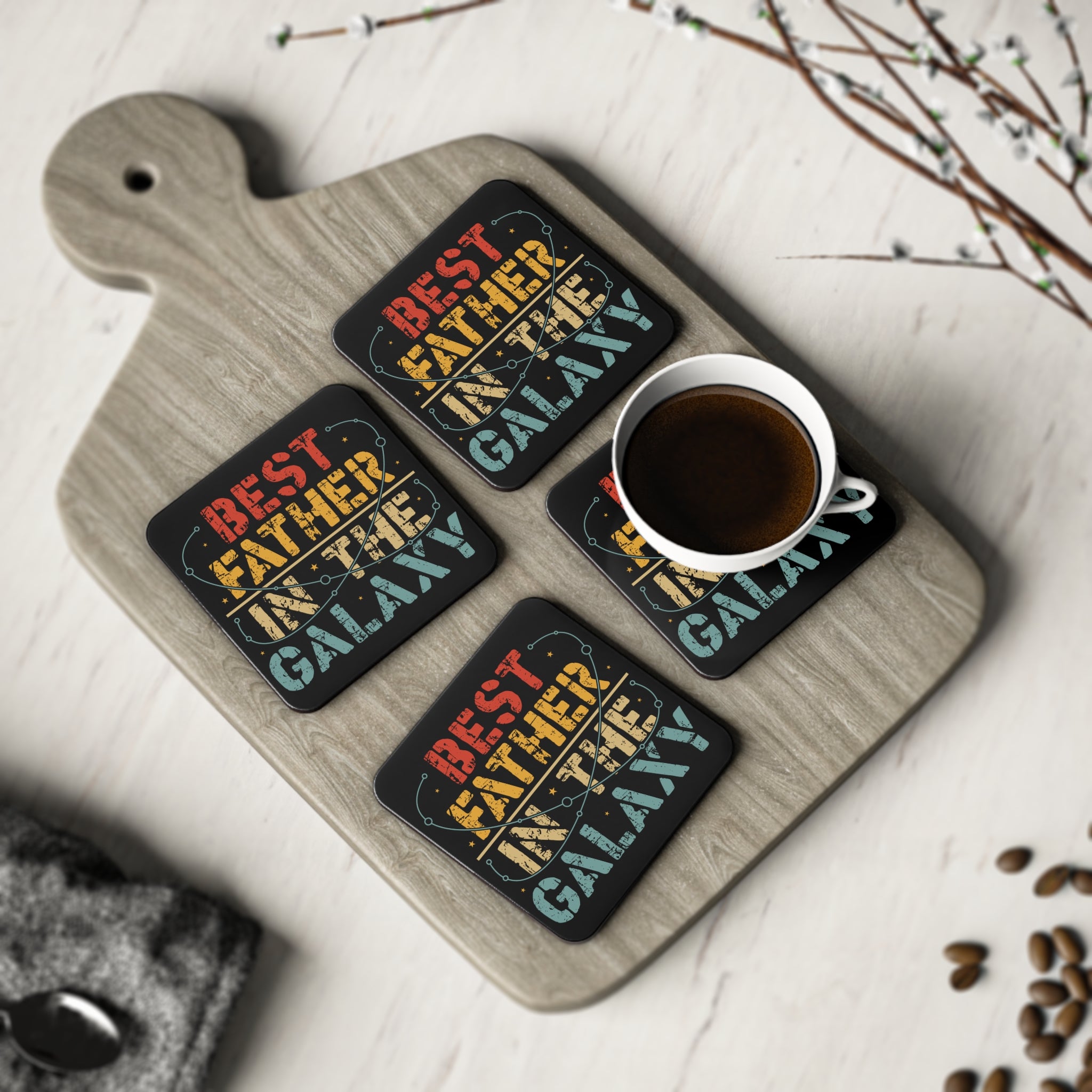 Best Father in the Galaxy - Glossy Cork Backed Coasters Coaster Australian Printer Dad