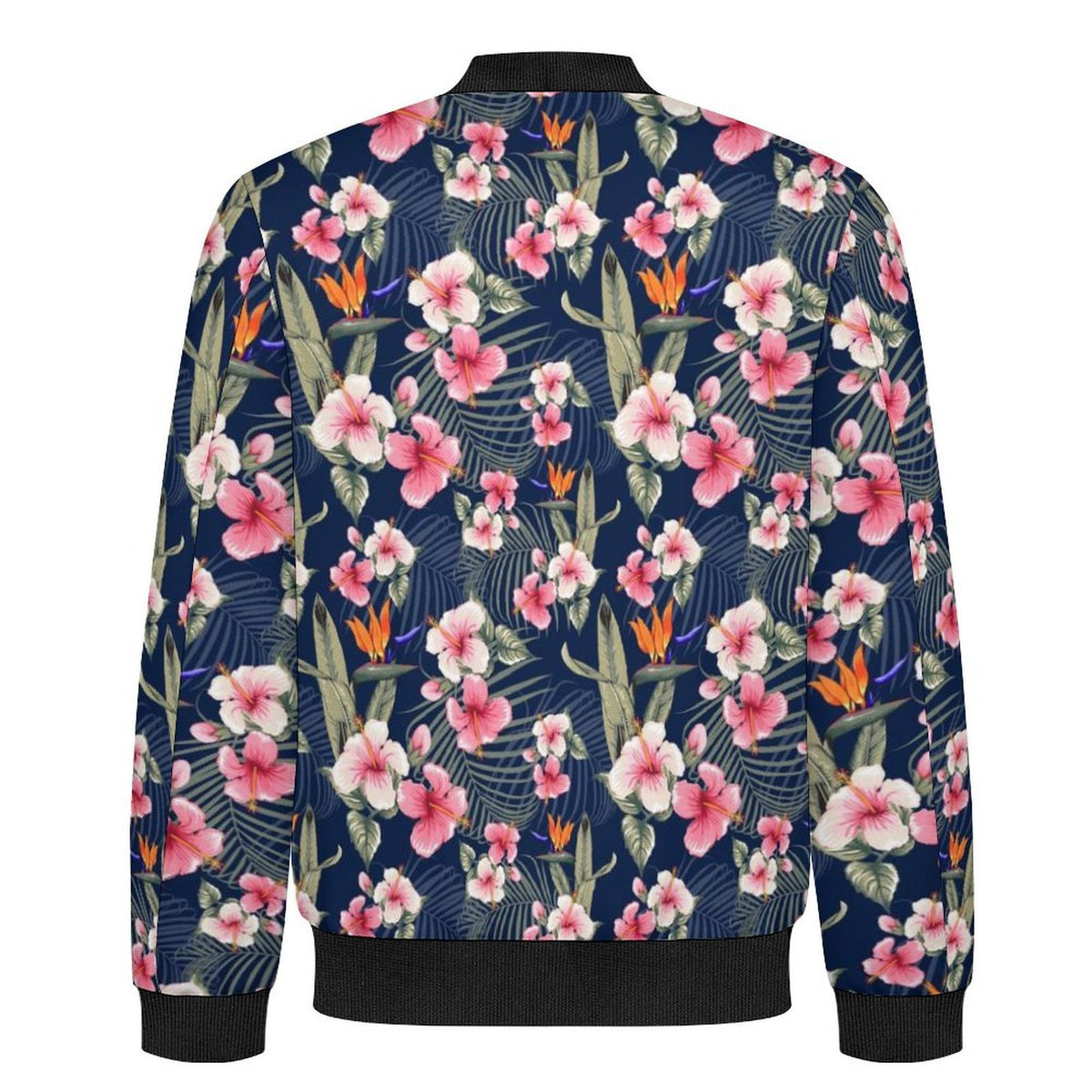 Dark Hawaiian Floral Men's Casual Zip‑Up Bomber Jacket