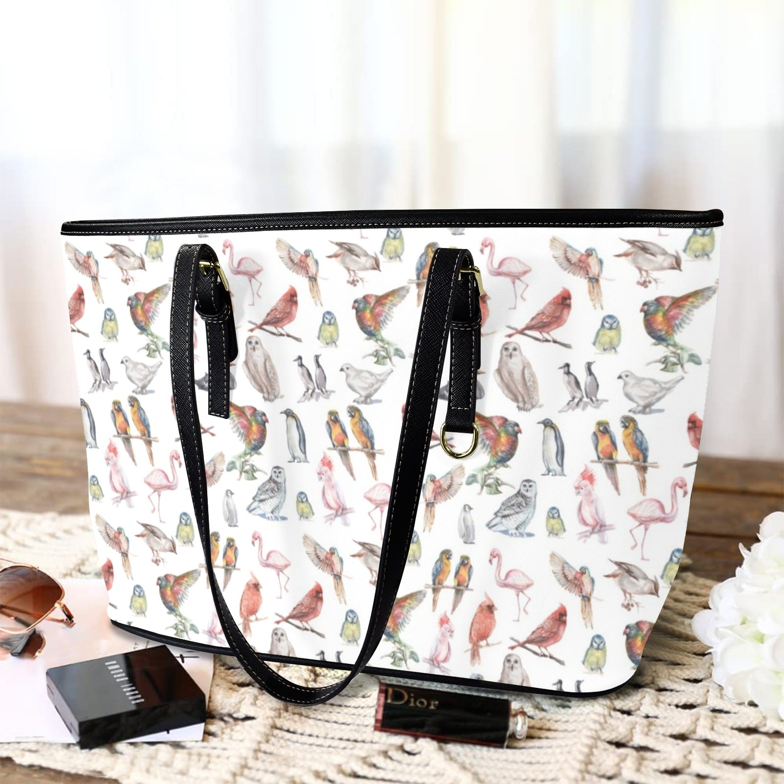 Birds Of A Feather PU Leather Tote Bag Large Leather Tote Bag-Large animal Birds Printed Offshore