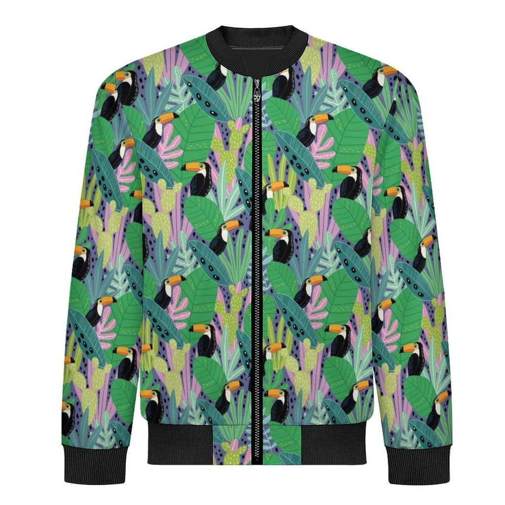 Bright Toucans Men's Casual Zip‑Up Bomber Jacket