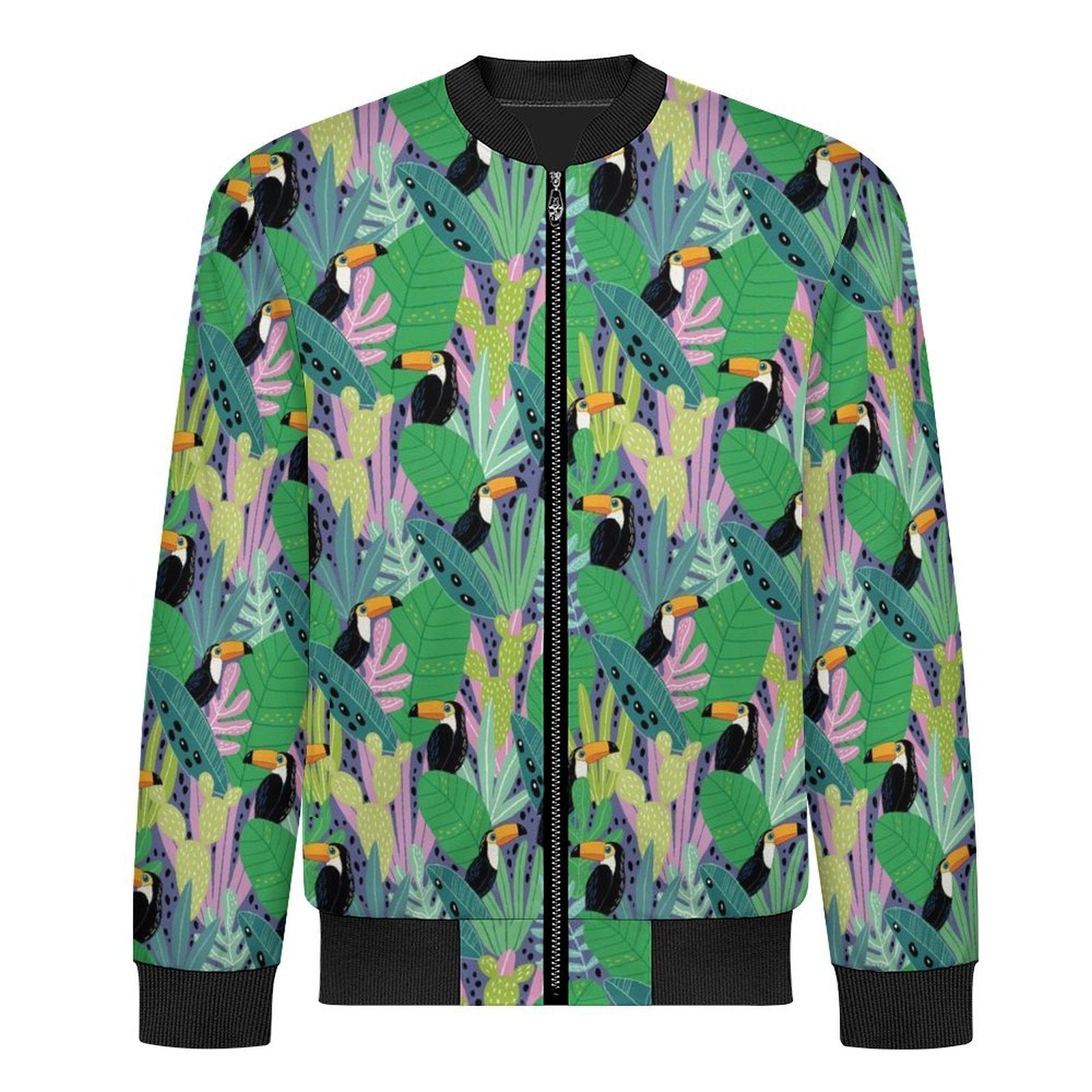 Bright Toucans Men's Casual Zip‑Up Bomber Jacket