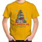 All Booked For Christmas - Kids Youth T-Shirt Gold Kids Christmas T-shirt Christmas Printed In Australia