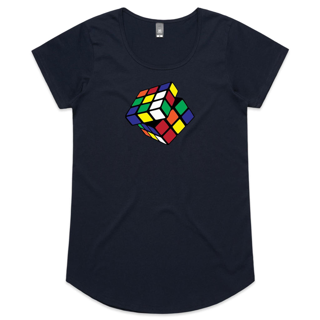 Game Cube - Womens Scoop Neck T-Shirt Navy Womens Scoop Neck T-shirt Games Printed In Australia