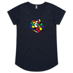 Game Cube - Womens Scoop Neck T-Shirt Navy Womens Scoop Neck T-shirt Games Printed In Australia