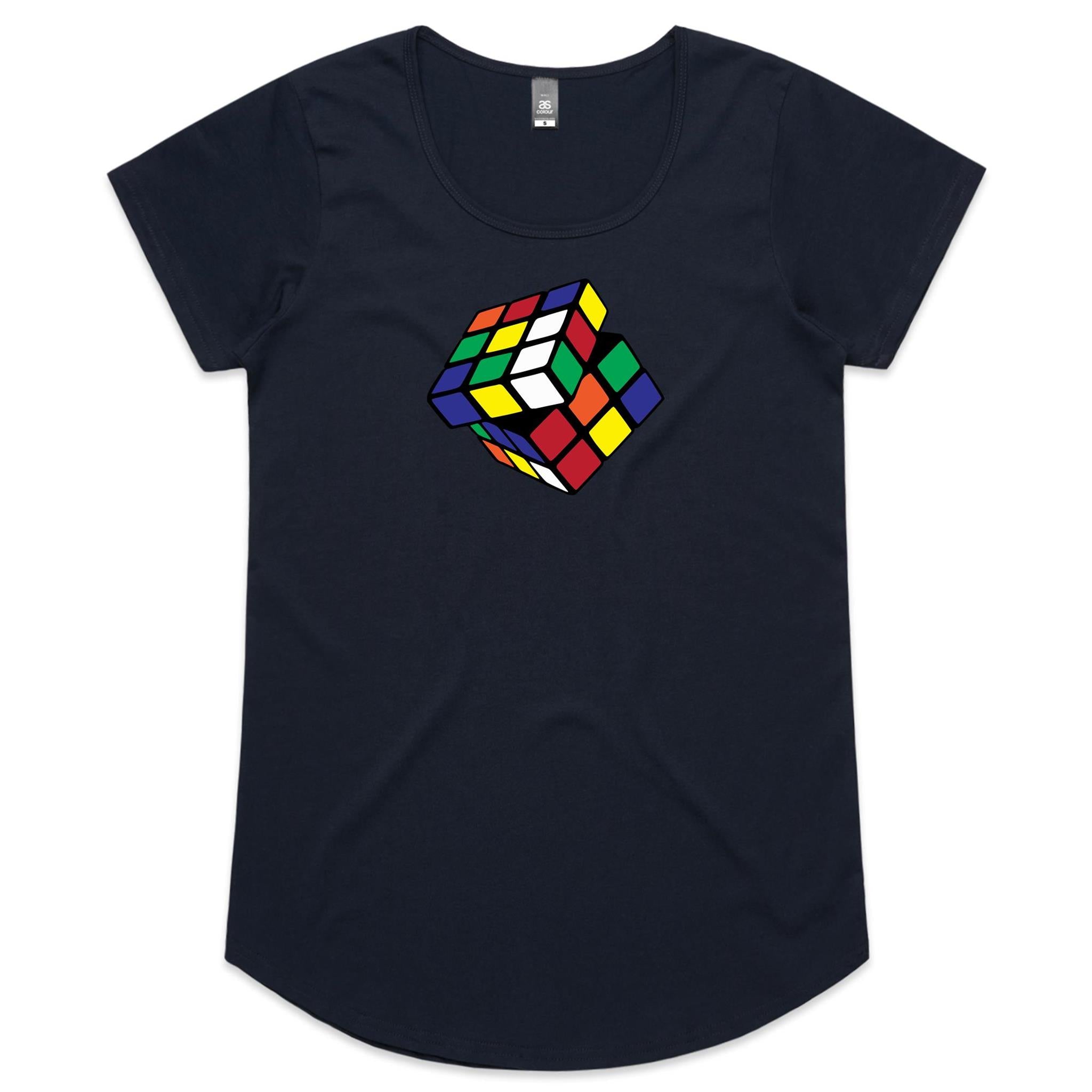 Game Cube - Womens Scoop Neck T-Shirt Navy Womens Scoop Neck T-shirt Games Printed In Australia