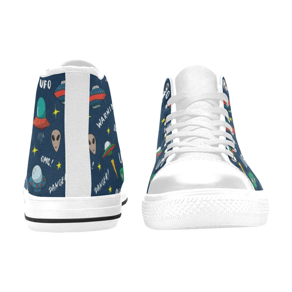 UFO's And Aliens Men's High Top Canvas Shoes Men's Classic High Top Canvas Shoes Printed Offshore Sci Fi