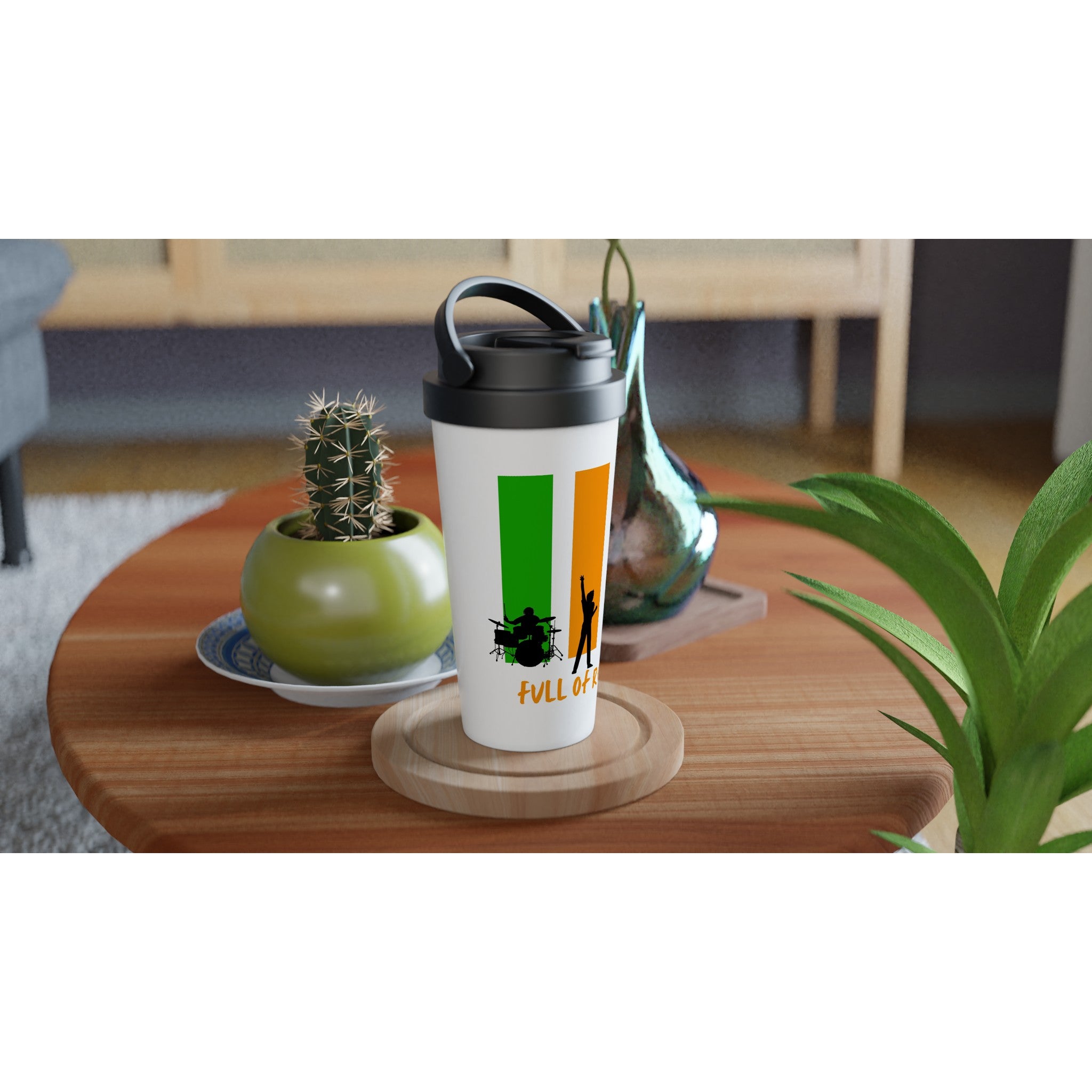 Full Of Rock - White 15oz Stainless Steel Travel Mug Travel Mug Globally Fulfilled Music