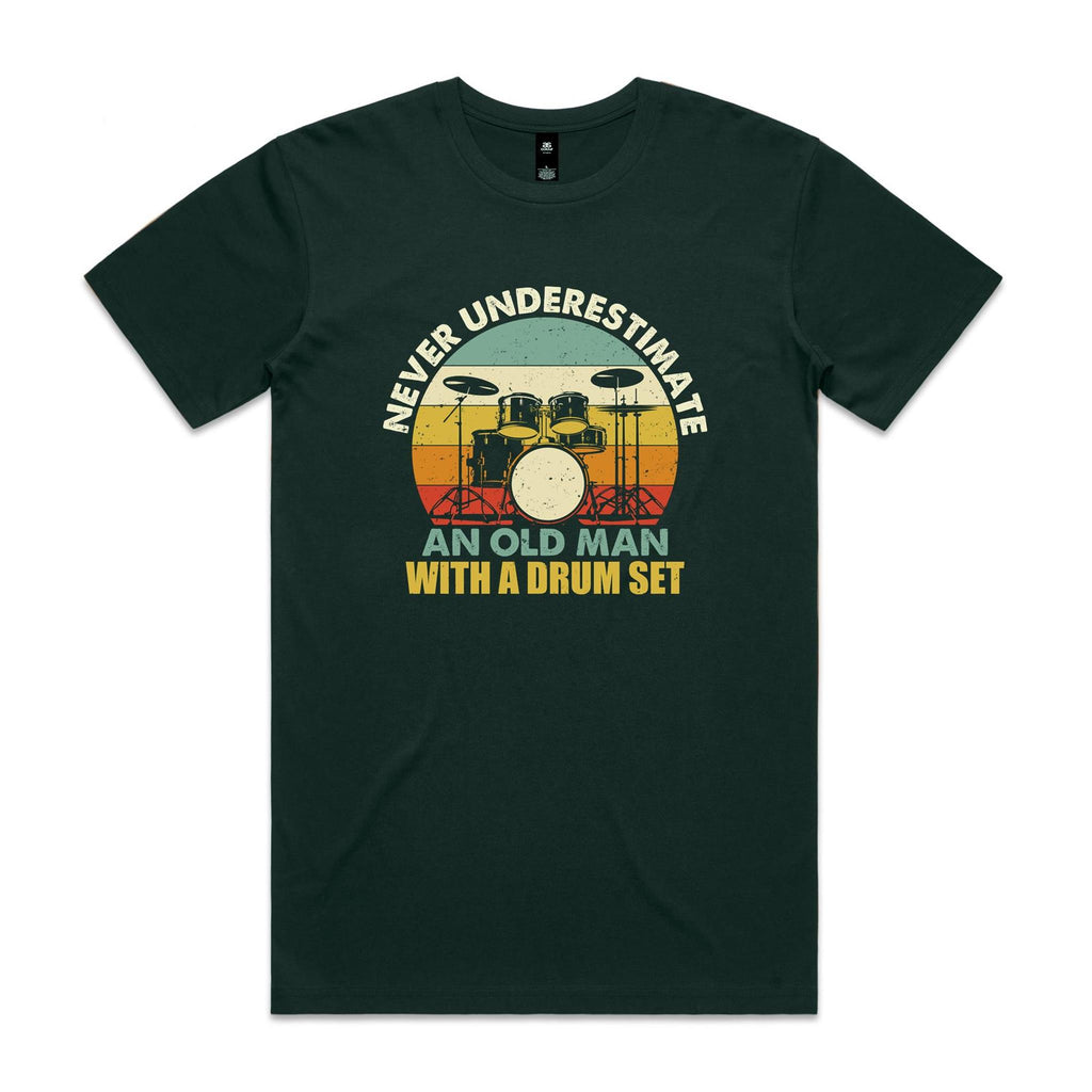 Never Underestimate An Old Man With A Drum Set Men's AS Colour T-shirt Pine Green Mens T-shirt Music Printed In Australia