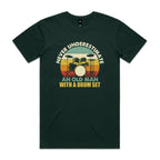 Never Underestimate An Old Man With A Drum Set Men's AS Colour T-shirt Pine Green Mens T-shirt Music Printed In Australia