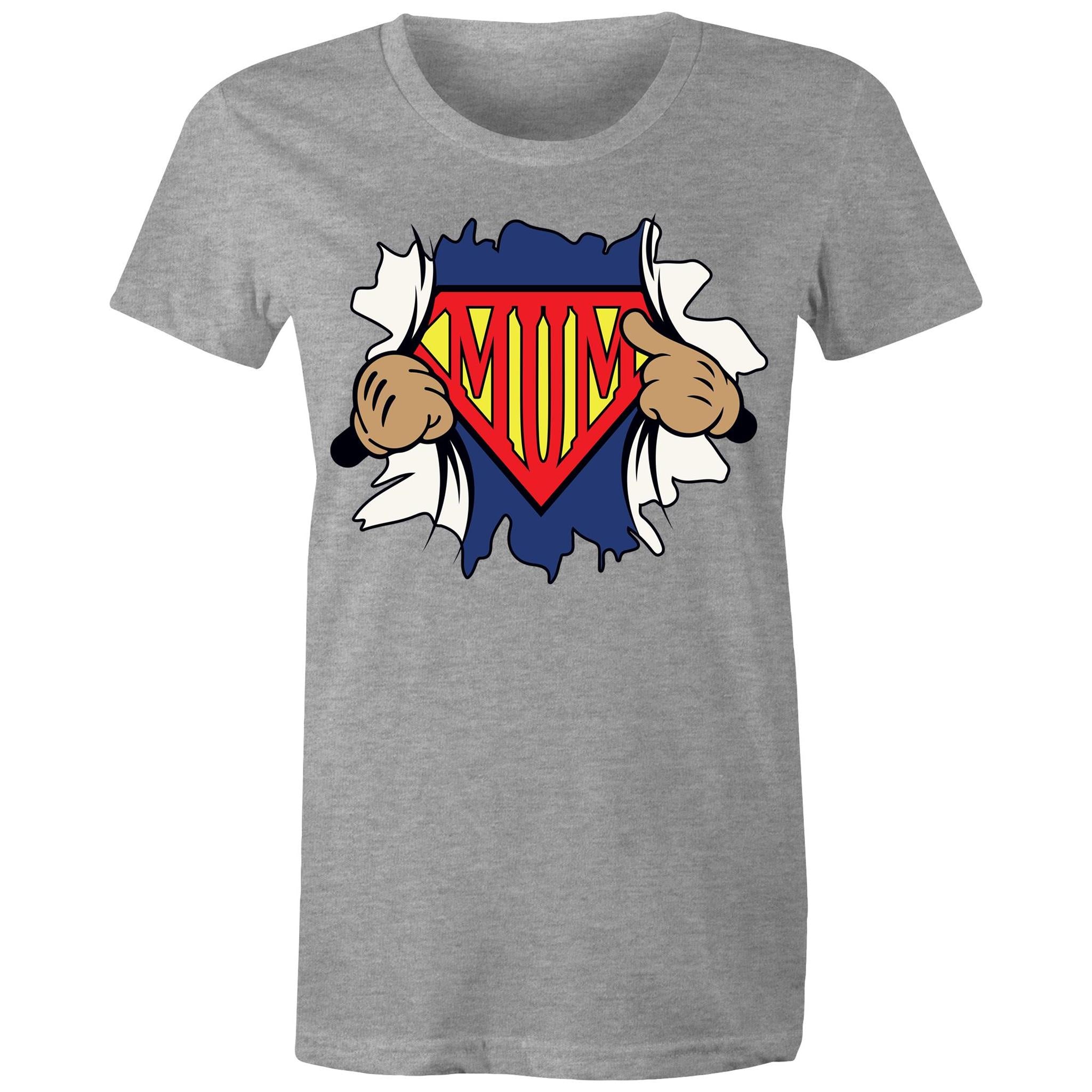 Super Mum - Womens T-shirt Grey Marle Womens T-shirt comic Mum Printed In Australia