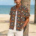 Abstract Floral On Brown Men's Crinkle Hawaiian Shirt
