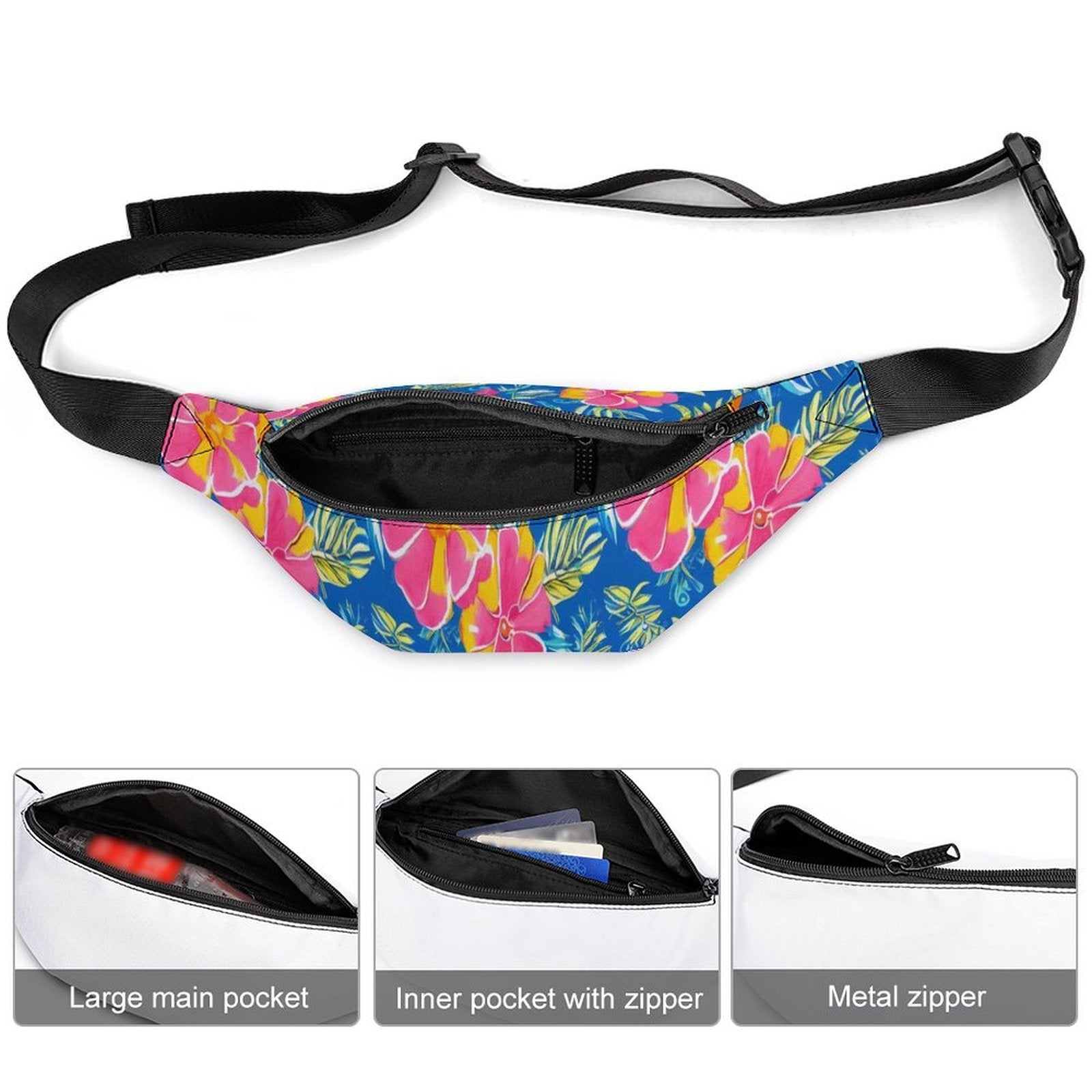 Pink And Blue Tropical Flower - Bum Bag / Fanny Pack