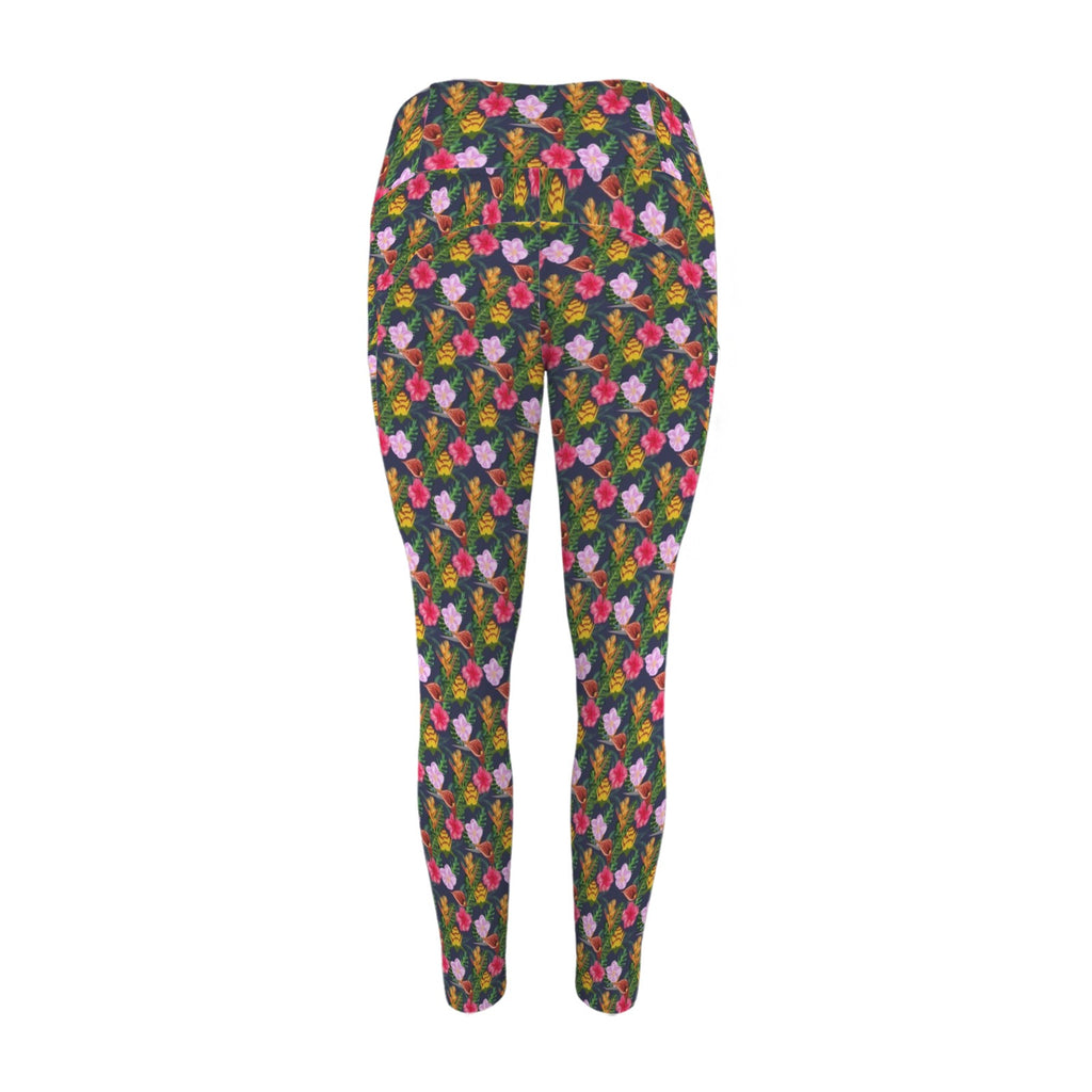 Tropical Floral Women's High Waist Pockets Yoga Leggings Women's High Waist Pockets Yoga Leggings Plants Printed Offshore
