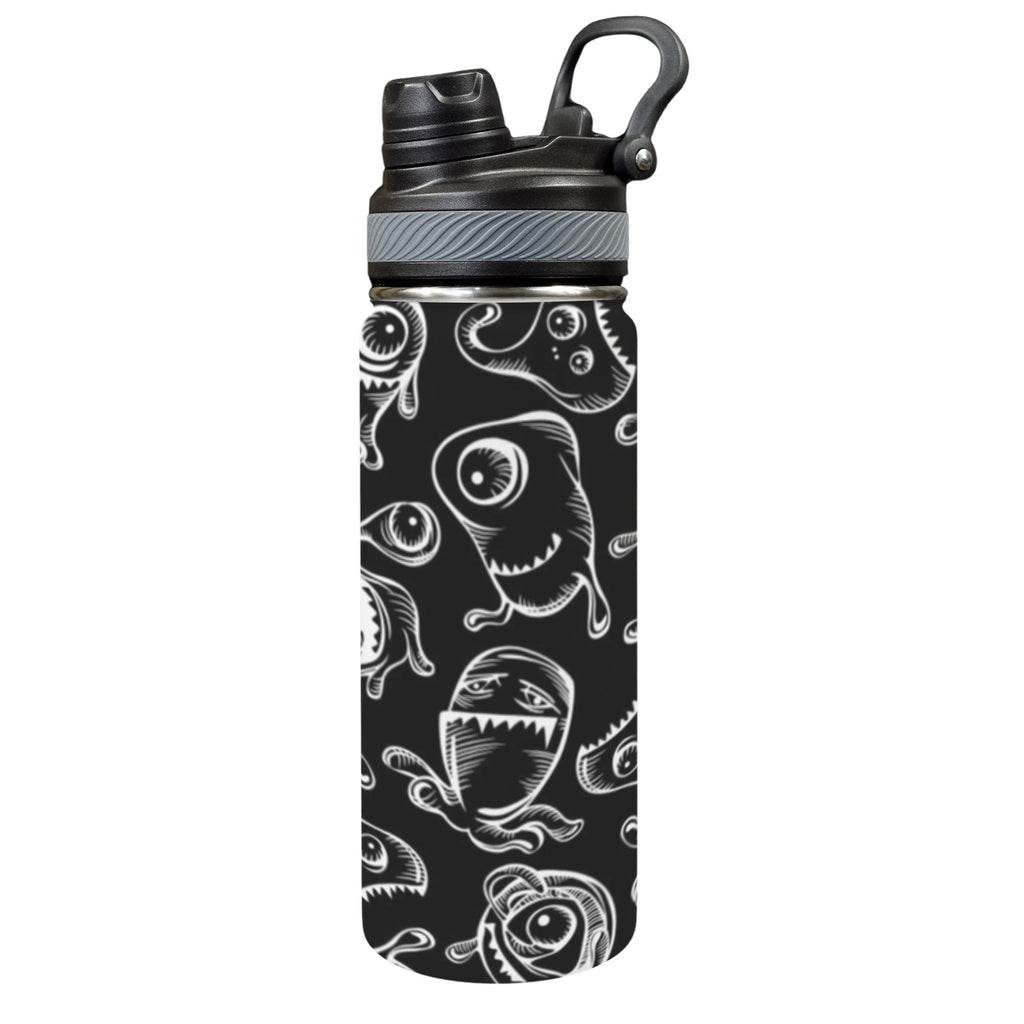 Monsters In Black And White - Insulated Water Bottle with Dual-Use Lid (18oz) One Size Insulated Water Bottle with Dual-Use Lid (18oz) Printed Offshore Sci Fi