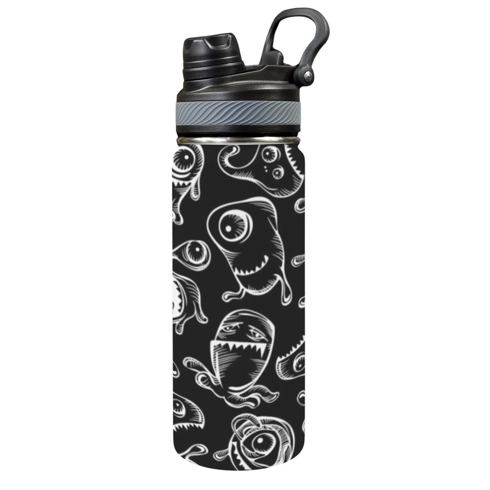Monsters In Black And White - Insulated Water Bottle with Dual-Use Lid (18oz) One Size Insulated Water Bottle with Dual-Use Lid (18oz) Printed Offshore Sci Fi