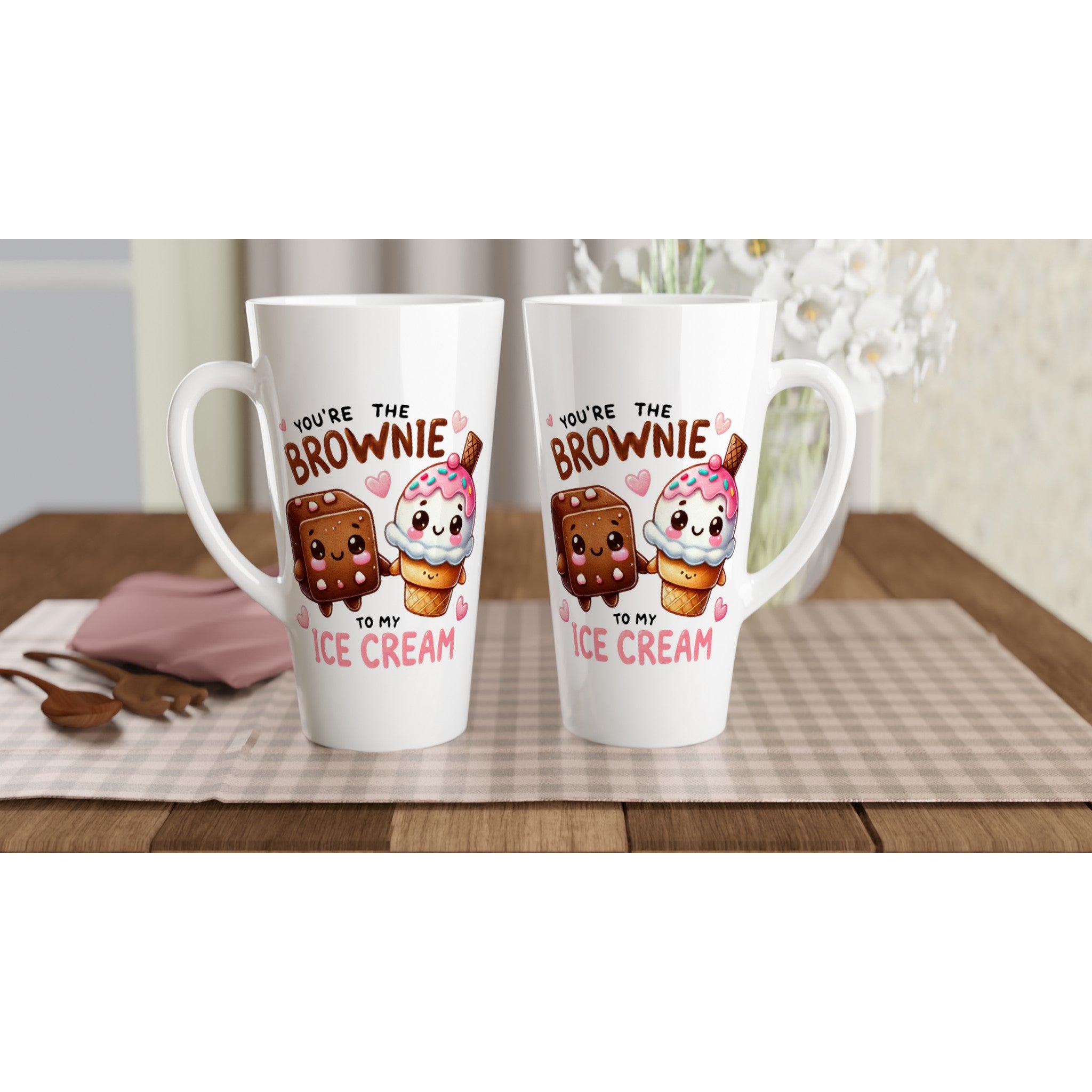 You're The Brownie To My Ice Cream, Valentine - White Latte 17oz Ceramic Mug Latte Mug Food Globally Fulfilled Love