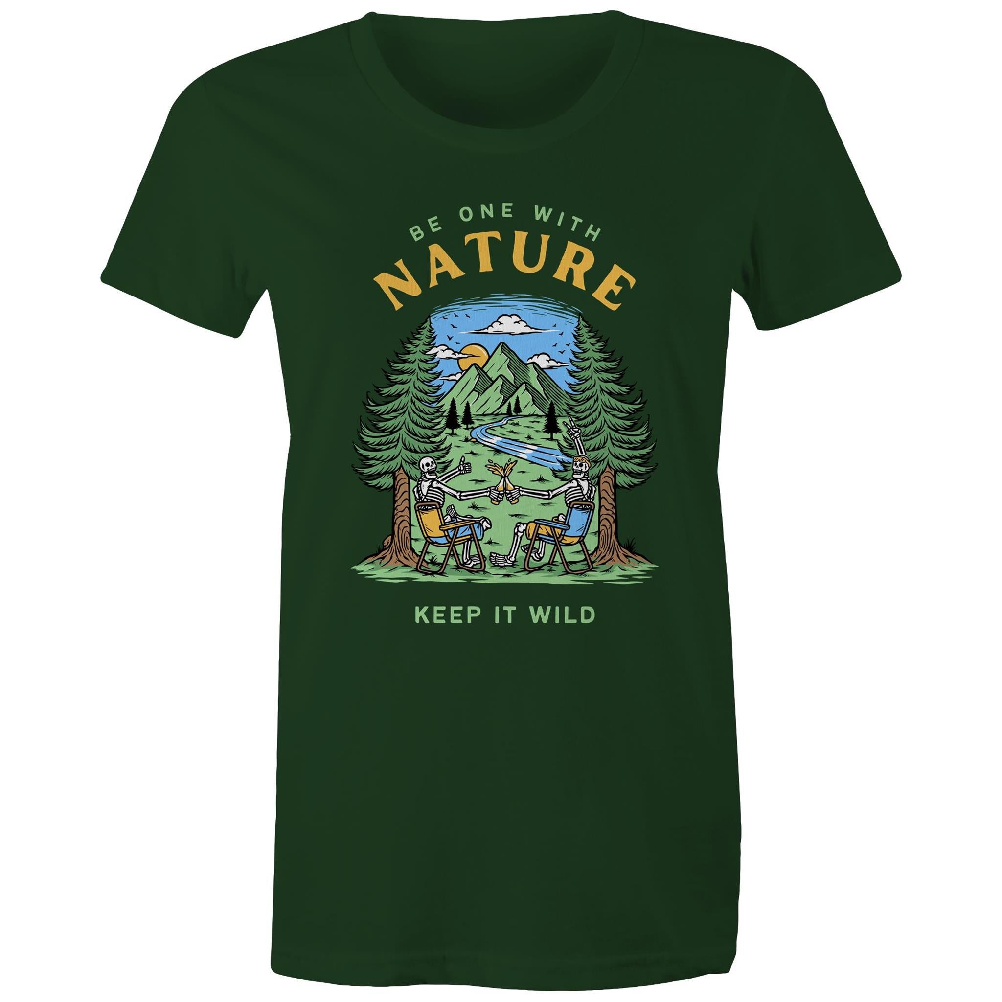 Be One With Nature, Skeletons - Womens T-shirt Forest Green Womens T-shirt Environment Printed In Australia