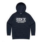 Gen X, Lots Of Memories, No Evidence Women's AS Colour Hoodie Navy Womens Hoodie Printed In Australia