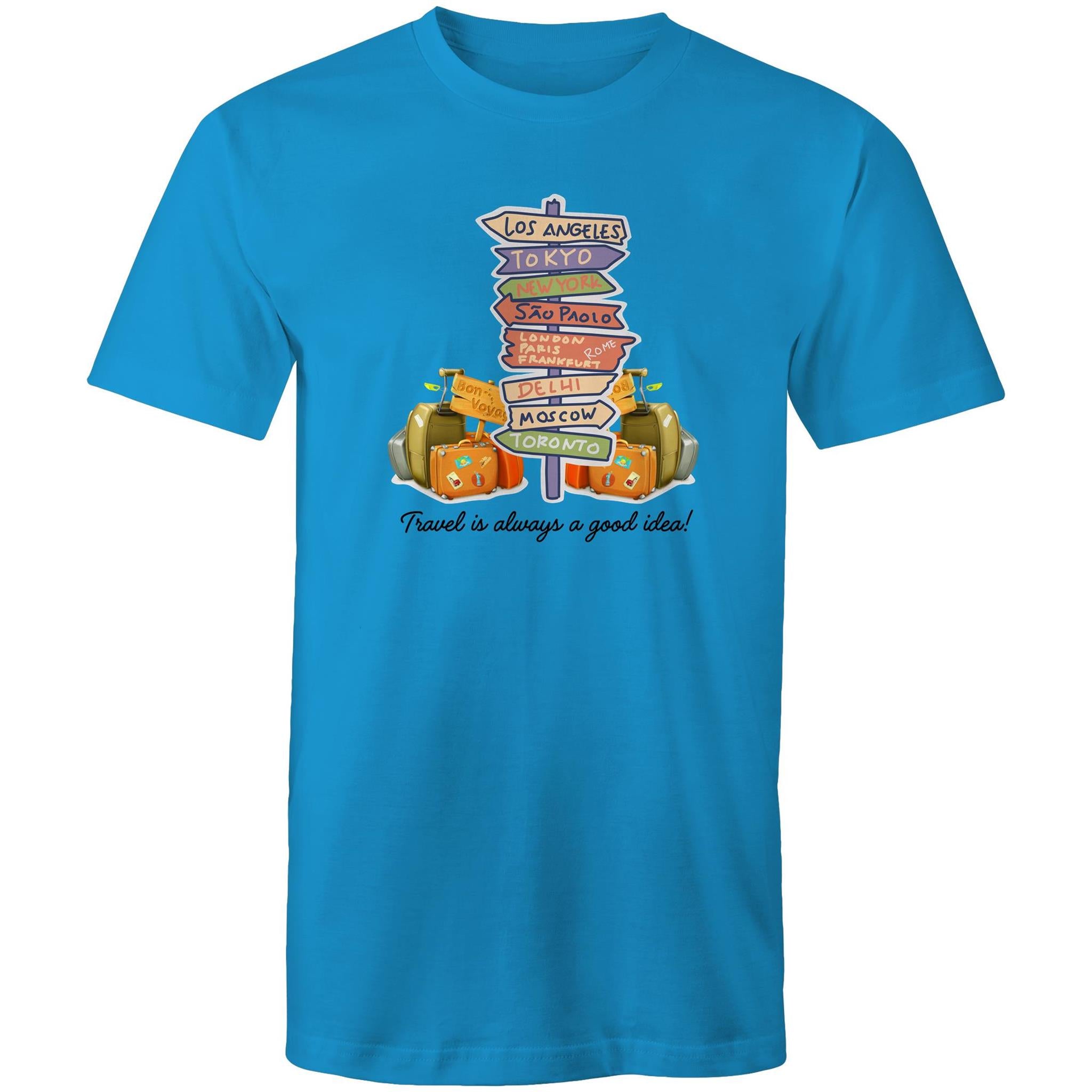 Travel Is Always A Good Idea - Mens T-Shirt Arctic Blue Mens T-shirt Printed In Australia
