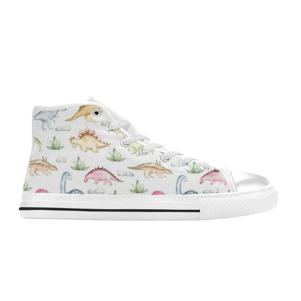 Dinosaur Garden - Kids High Top Canvas Shoes