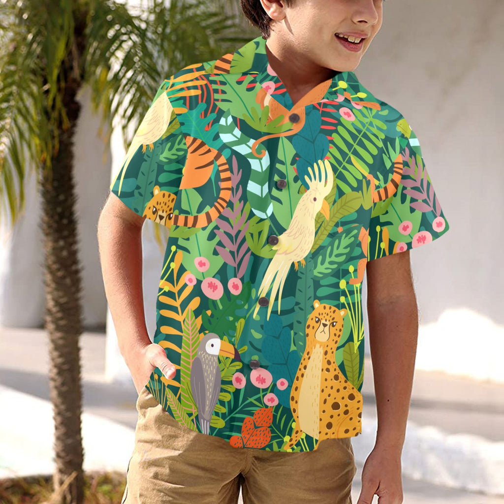 Tropical Jungle Animals - Junior Kids Hawaiian Shirt