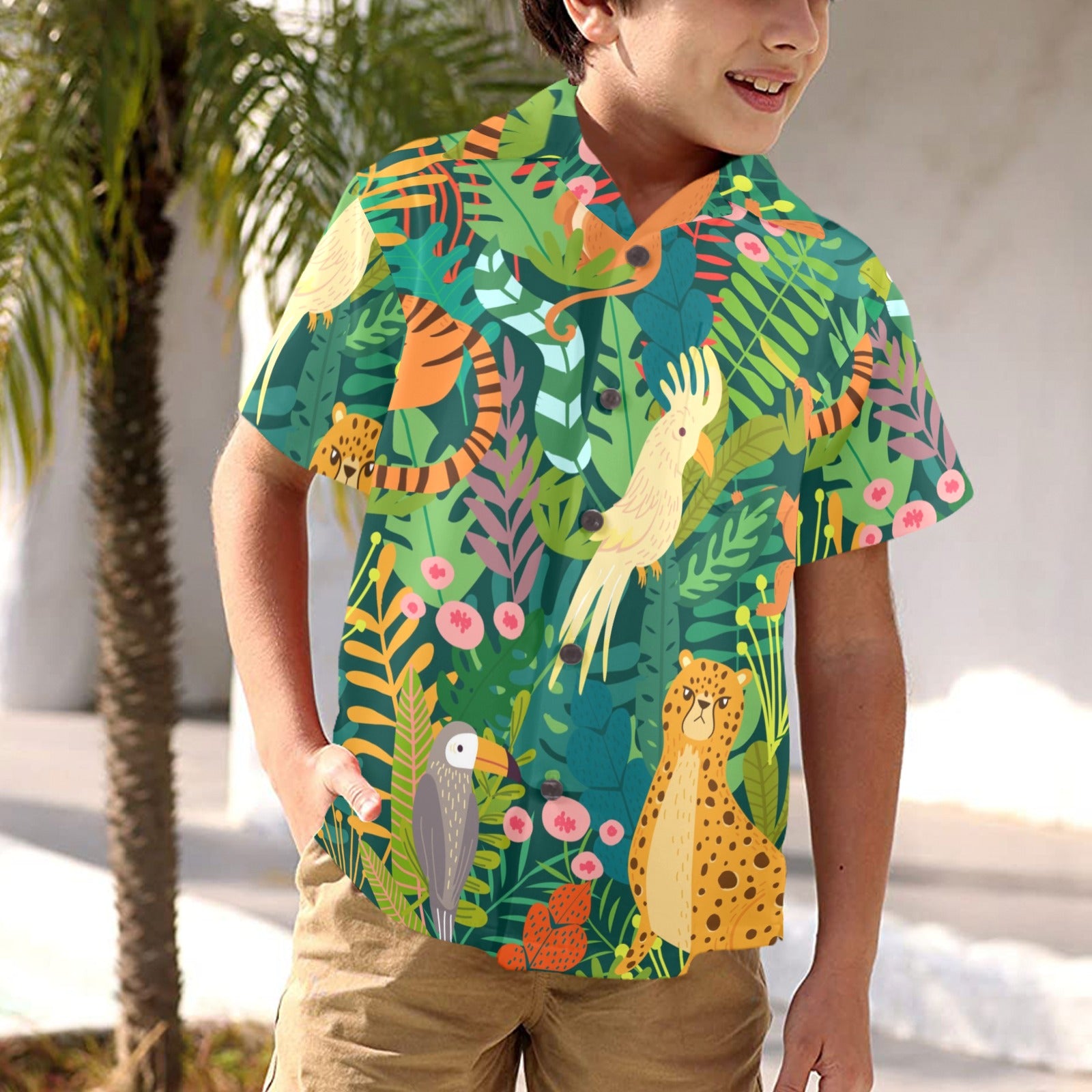 Tropical Jungle Animals - Junior Kids Hawaiian Shirt