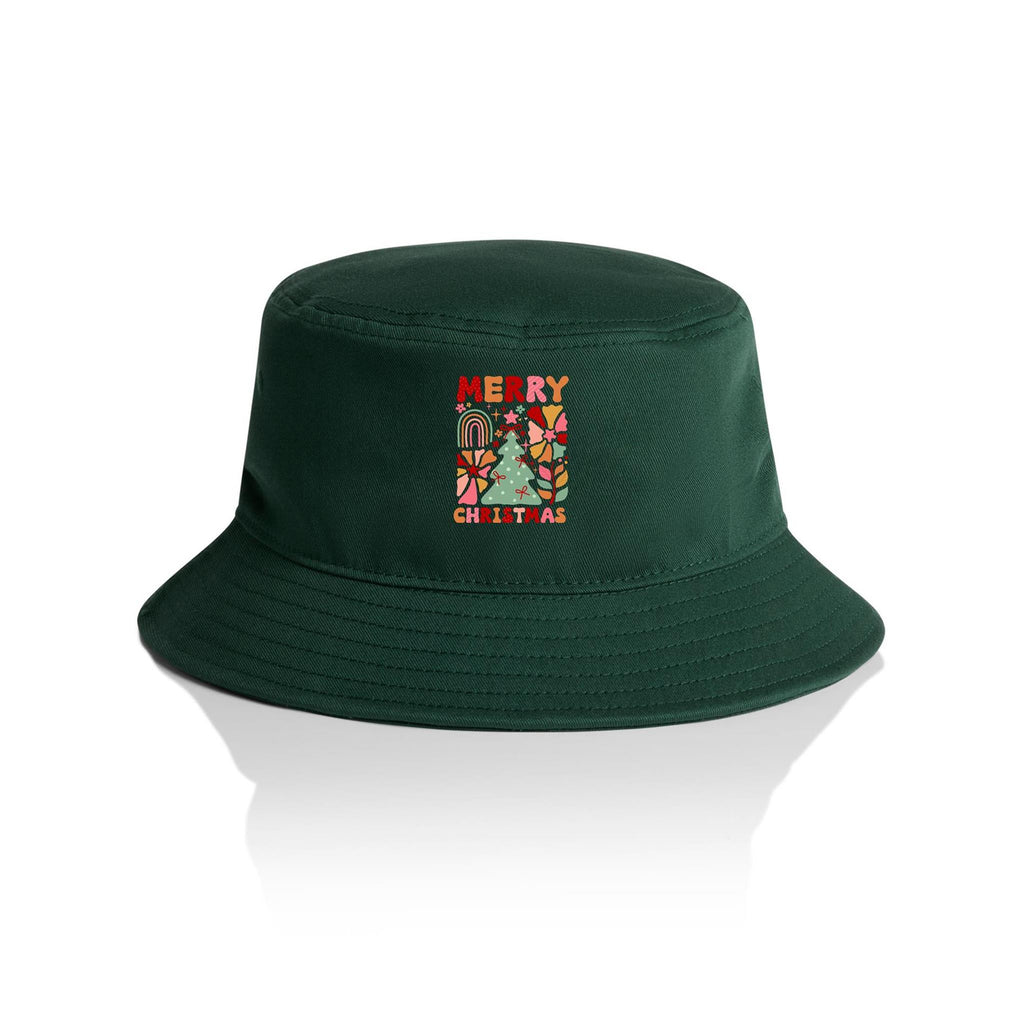 Boho Merry Christmas - Christmas AS Colour Bucket Hat Forest Green One Size Christmas Bucket Hat Christmas Printed In Australia