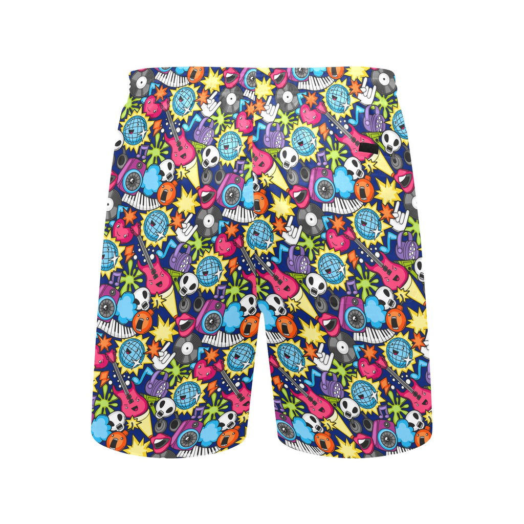 Sticker Music Men's Mid-Length Beach Shorts Men's Mid-Length Beach Shorts Music Printed Offshore