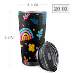 Rainbows And Flowers - 20oz Mobile Tumbler with Lid (Black Lock)