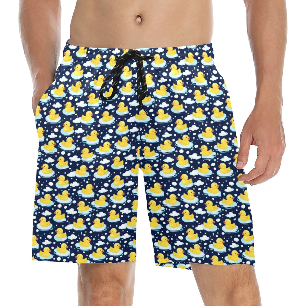 Rubber Ducks On Dark Men's Mid-Length Beach Shorts