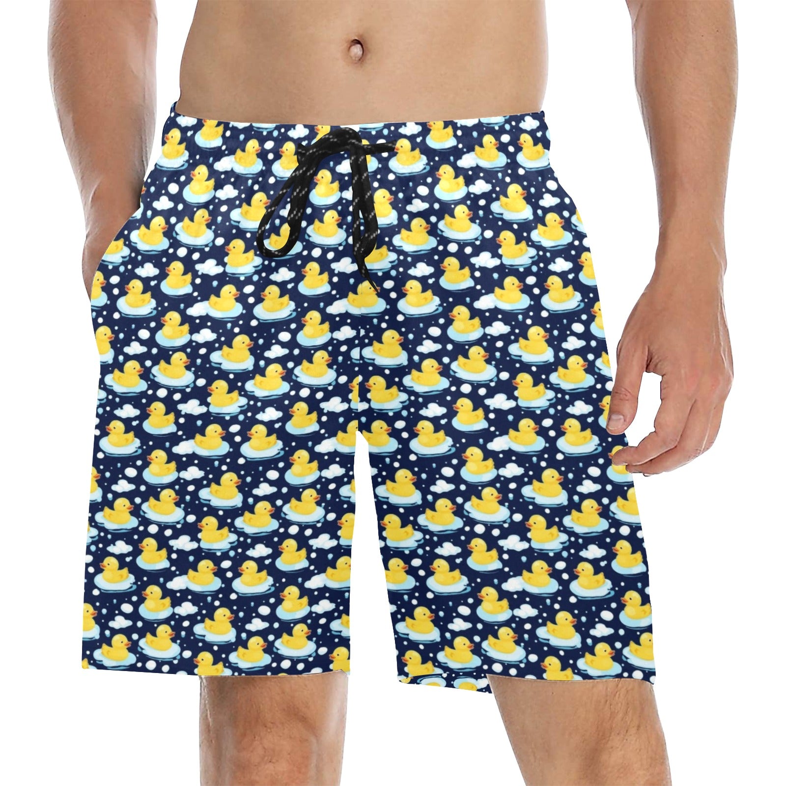 Rubber Ducks On Dark Men's Mid-Length Beach Shorts