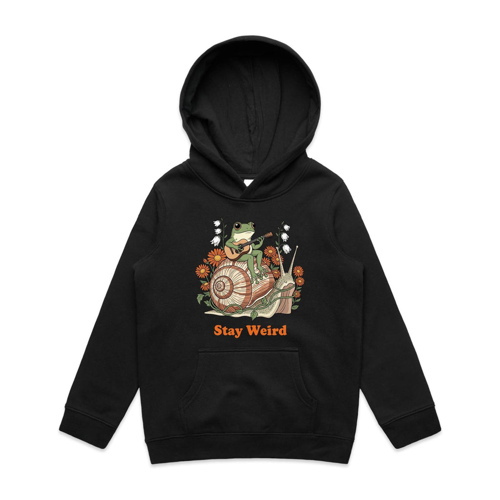 Stay Weird, Guitar Playing Frog On A Snail - Kids Hoodie