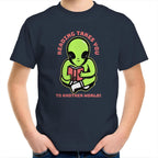 Reading Takes You To Another World, Alien - Kids Youth T-Shirt Navy Kids Youth T-shirt Printed In Australia Reading Sci Fi