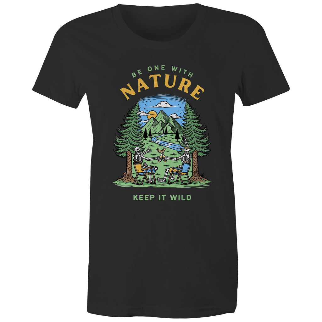 Be One With Nature, Skeletons - Womens T-shirt Black Womens T-shirt Environment Printed In Australia