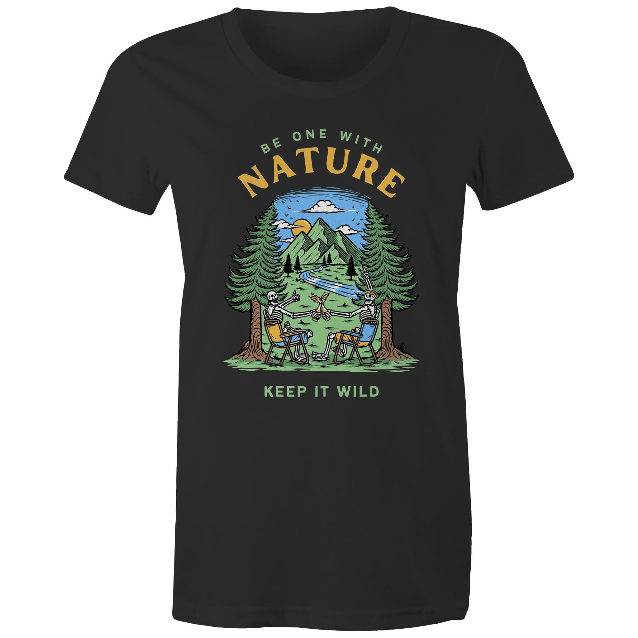 Be One With Nature, Skeletons - Womens T-shirt Black Womens T-shirt Environment Printed In Australia