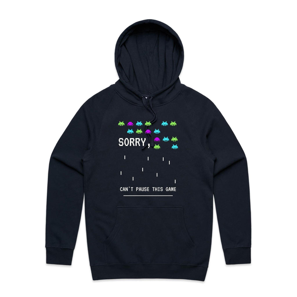 Sorry, Can't Pause This Game - Mens Hoodie Navy Mens Hoodie Games Printed In Australia