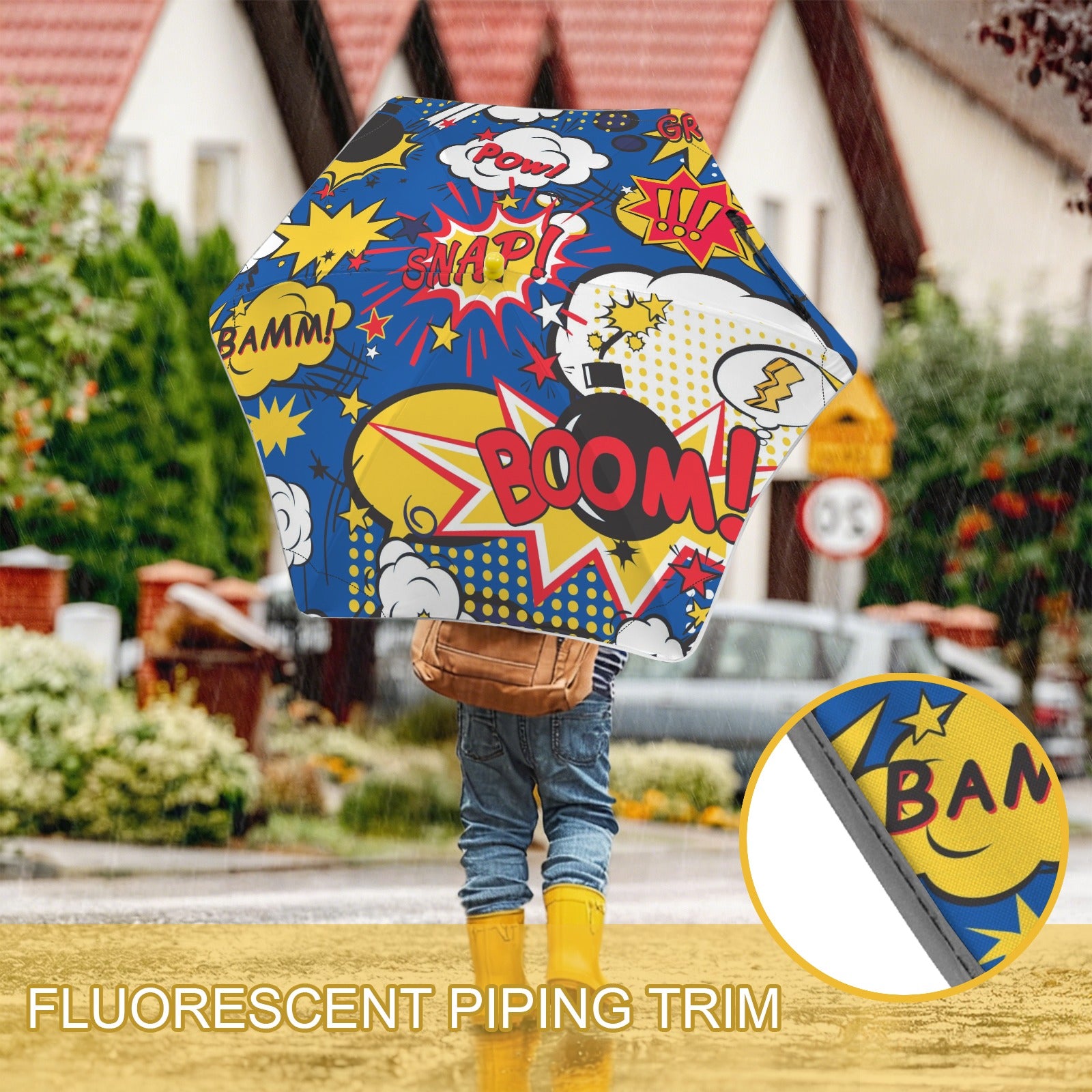Blue Comic Book Kids Safe Round Corner Umbrella Kids Safe Round Corner Umbrella comic Printed Offshore