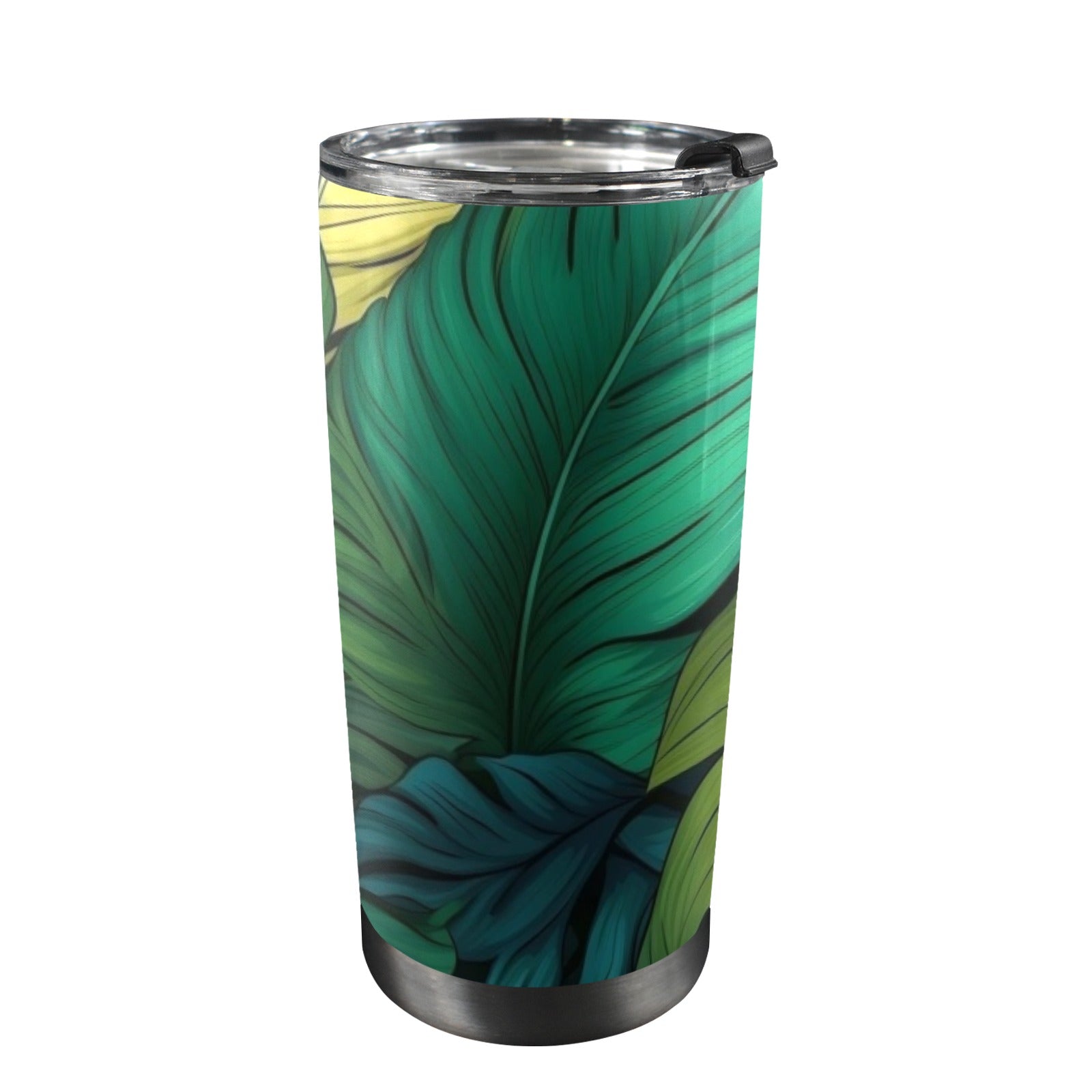 Tropical Leaves - 20oz Mobile Tumbler with Lid (Black Lock) One Size 20oz Travel Mug Plants Printed Offshore