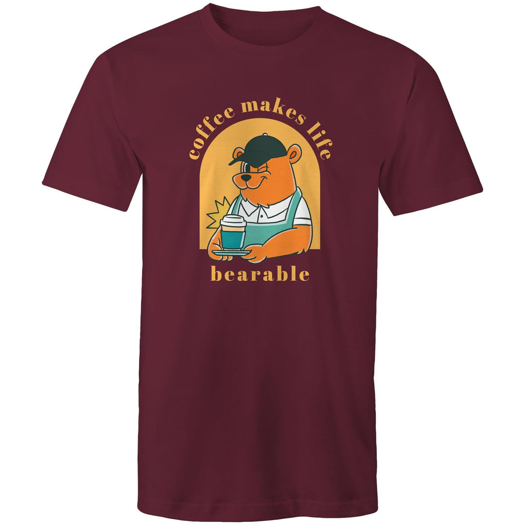 Coffee Makes Life Bearable - Mens T-Shirt Burgundy Mens T-shirt Coffee Printed In Australia