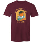 Coffee Makes Life Bearable - Mens T-Shirt Burgundy Mens T-shirt Coffee Printed In Australia