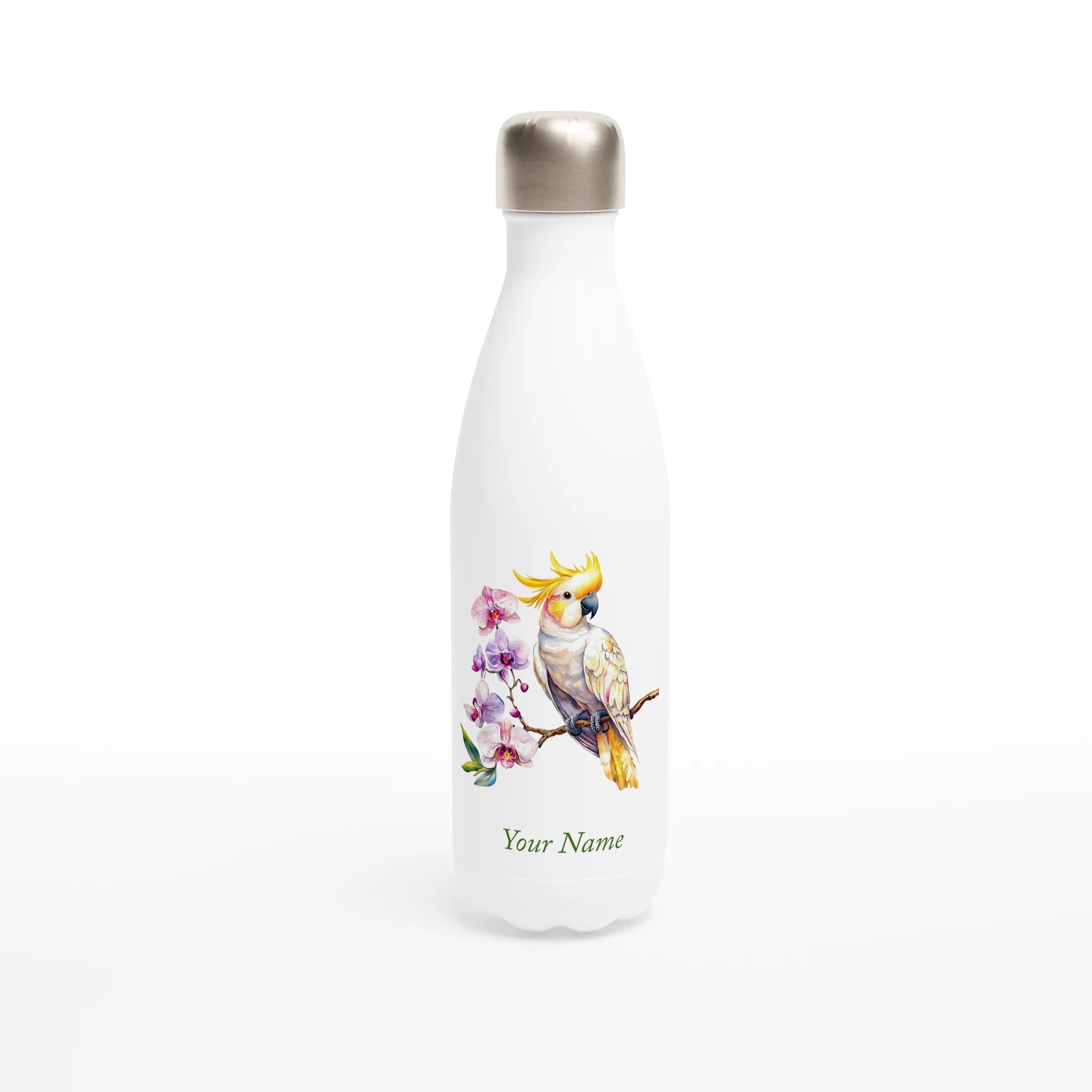 Personalise - Cockatoo, Australian Birds - White 17oz Stainless Steel Water Bottle Default Title White Water Bottle animal Globally Fulfilled