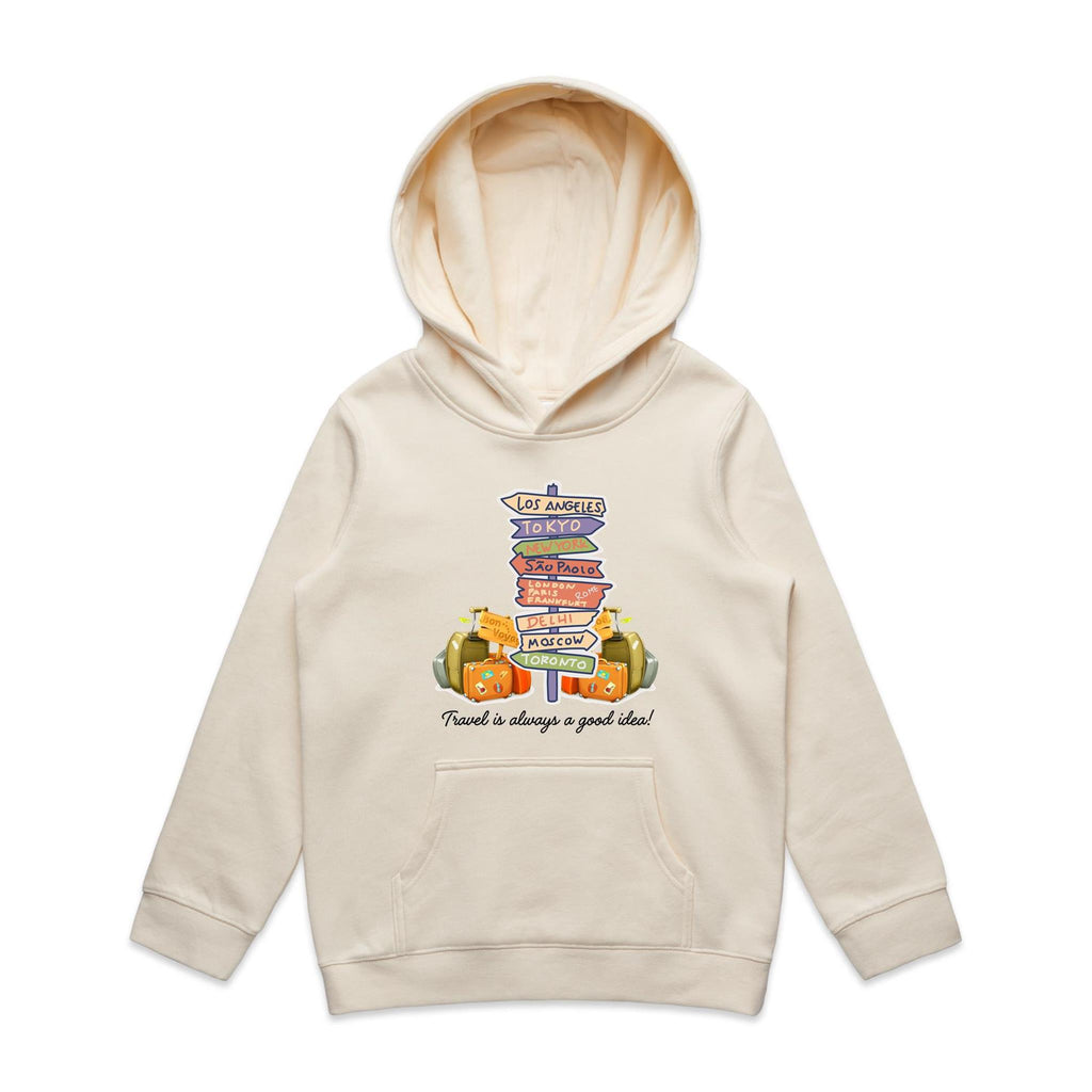 Travel Is Always A Good Idea - Kids Hoodie Ecru Kids Hoodie Printed In Australia