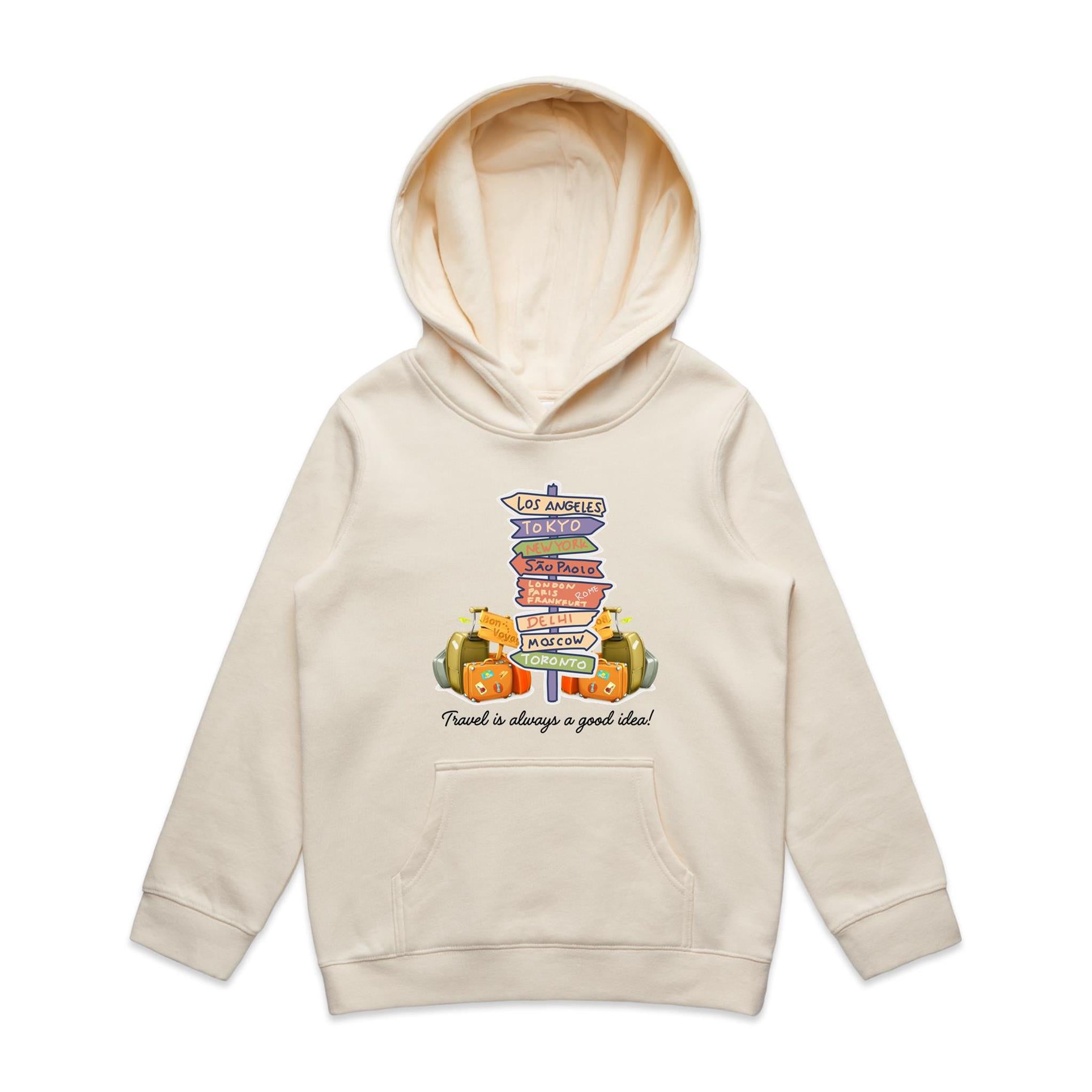 Travel Is Always A Good Idea - Kids Hoodie Ecru Kids Hoodie Printed In Australia