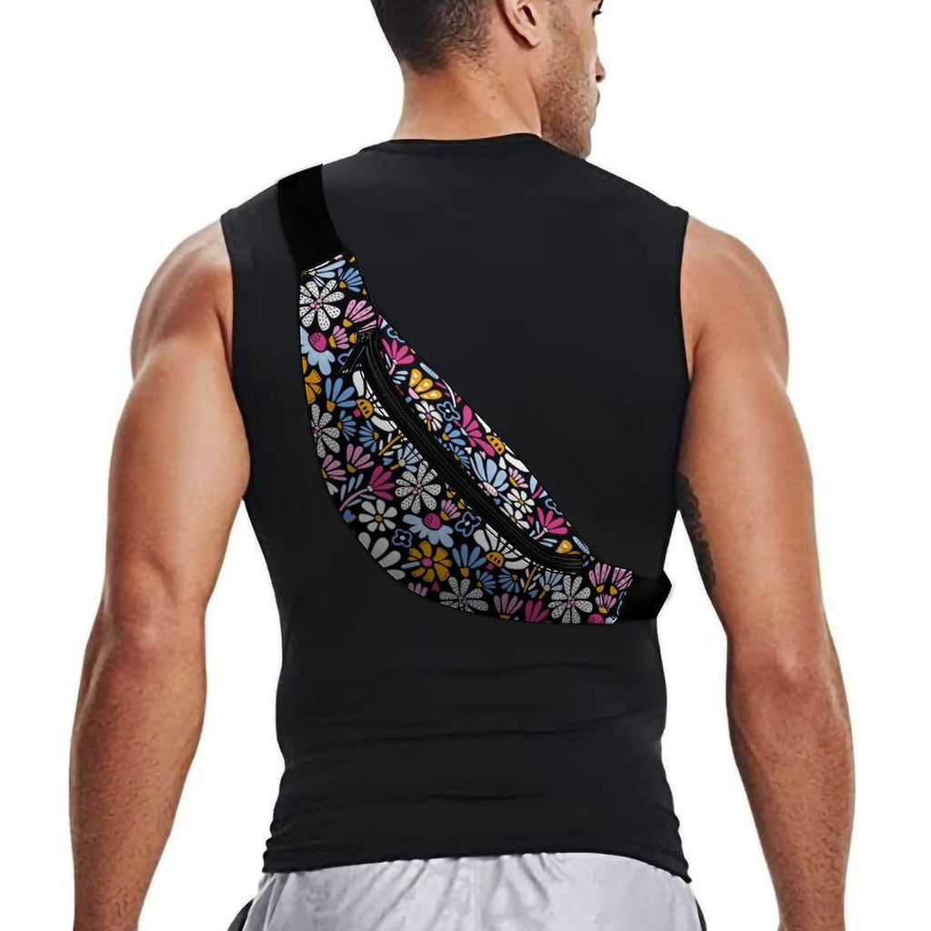 Graphic Flowers On Black - Bum Bag / Fanny Pack