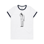 Coffee Brain - Women's Ringer Tee White Navy Womens Ringer T-shirt Coffee Printed In Australia